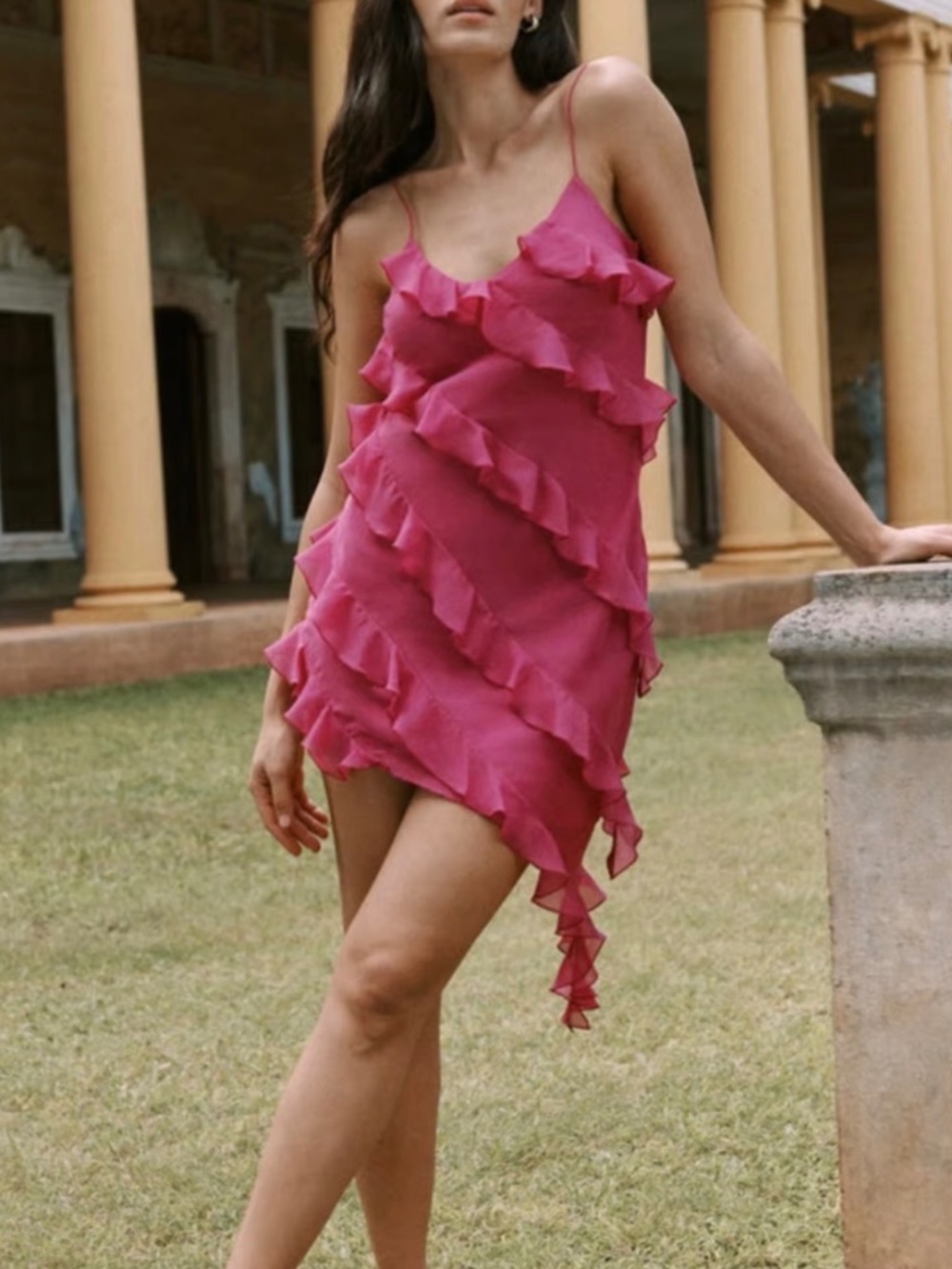 Abercrombie & Fitch All-Over Ruffle Mini Dress Fuchsia